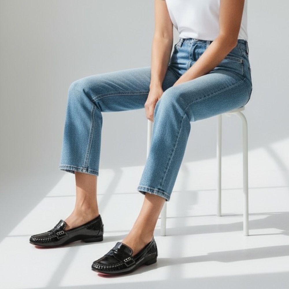 CHRISTIAN LOUBOUTIN - SIZE 37 / US 6.5 BLACK PATENT LEATHER PENNY LOAFERS - S7 - Picture 2 of 13